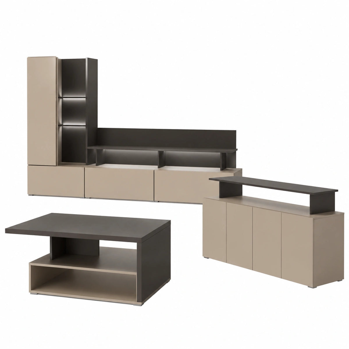 Buffet, coloris noir et taupe, pour la salle à manger ou le salon