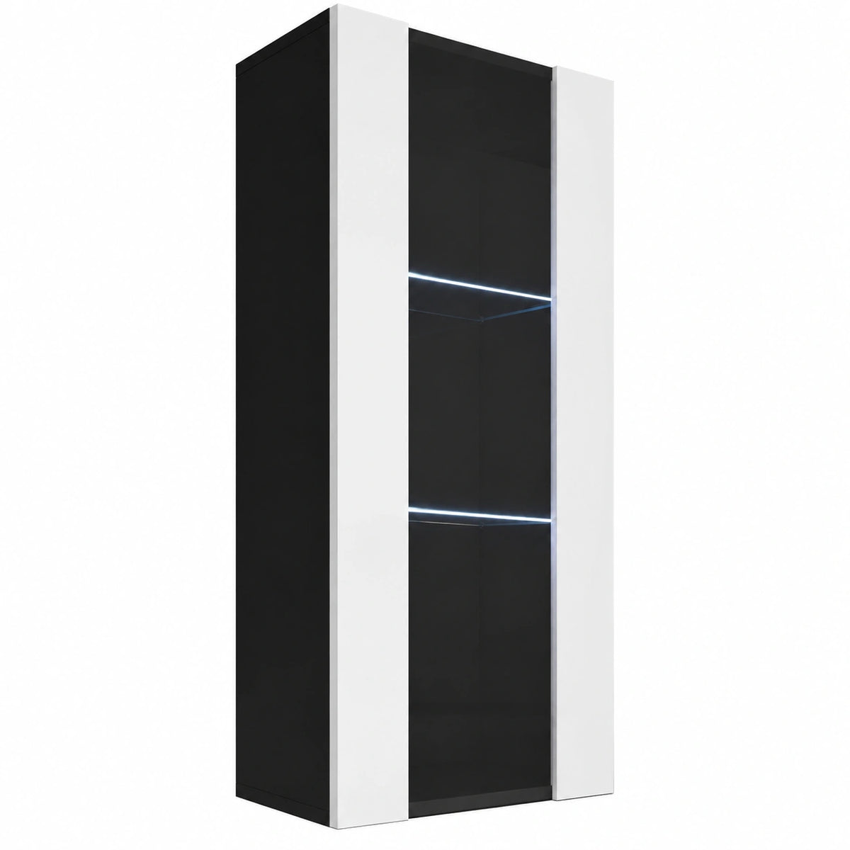 Meuble polyvalent, modulable, avec portes, avec éclairage LED, coloris noir et blanc, 40 x 126 x 29 cm, pour les espaces de vie