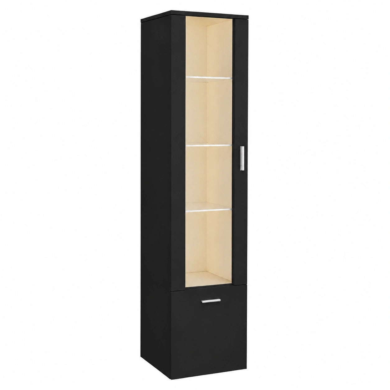 Armoire, avec rangement, avec portes, en verre, 42 x 30 x 160 cm, coloris noir, pour la chambre