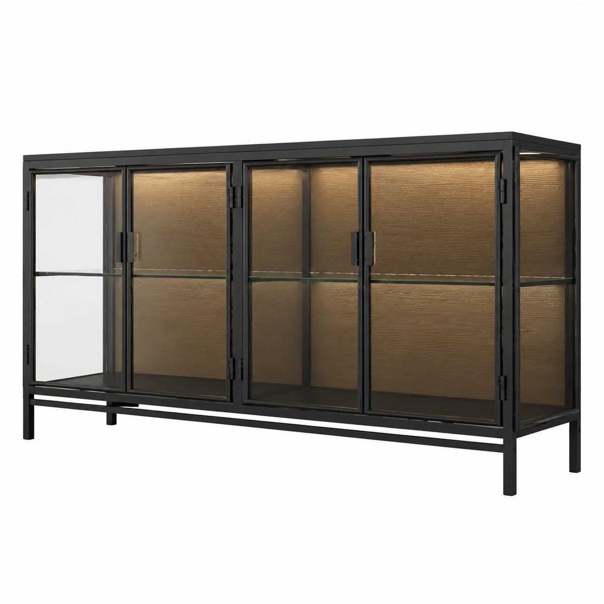 Buffet, en panneaux de bois et verre trempé, avec étagères, 140 x 40 x 75 cm, pour la salle à manger ou le salon
