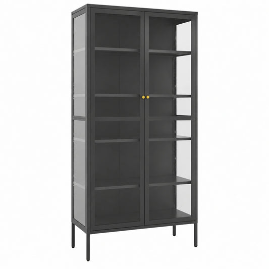 Meuble polyvalent, en acier et verre trempé, coloris anthracite, 90 x 40 x 180 cm, pour les espaces de vie