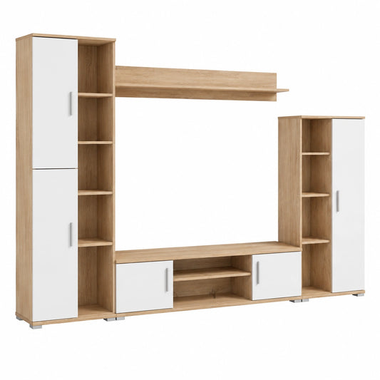 Armoire, avec étagères, avec éclairage LED, en chêne, coloris blanc, pour la chambre