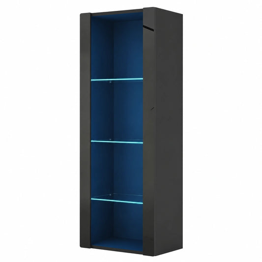 Bureau, avec rangement, avec éclairage LED, coloris noir, 55 x 35 x 166 cm, pour l’espace de travail