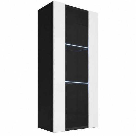 Meuble polyvalent, modulable, avec portes, avec éclairage LED, coloris noir et blanc, 40 x 126 x 29 cm, pour les espaces de vie