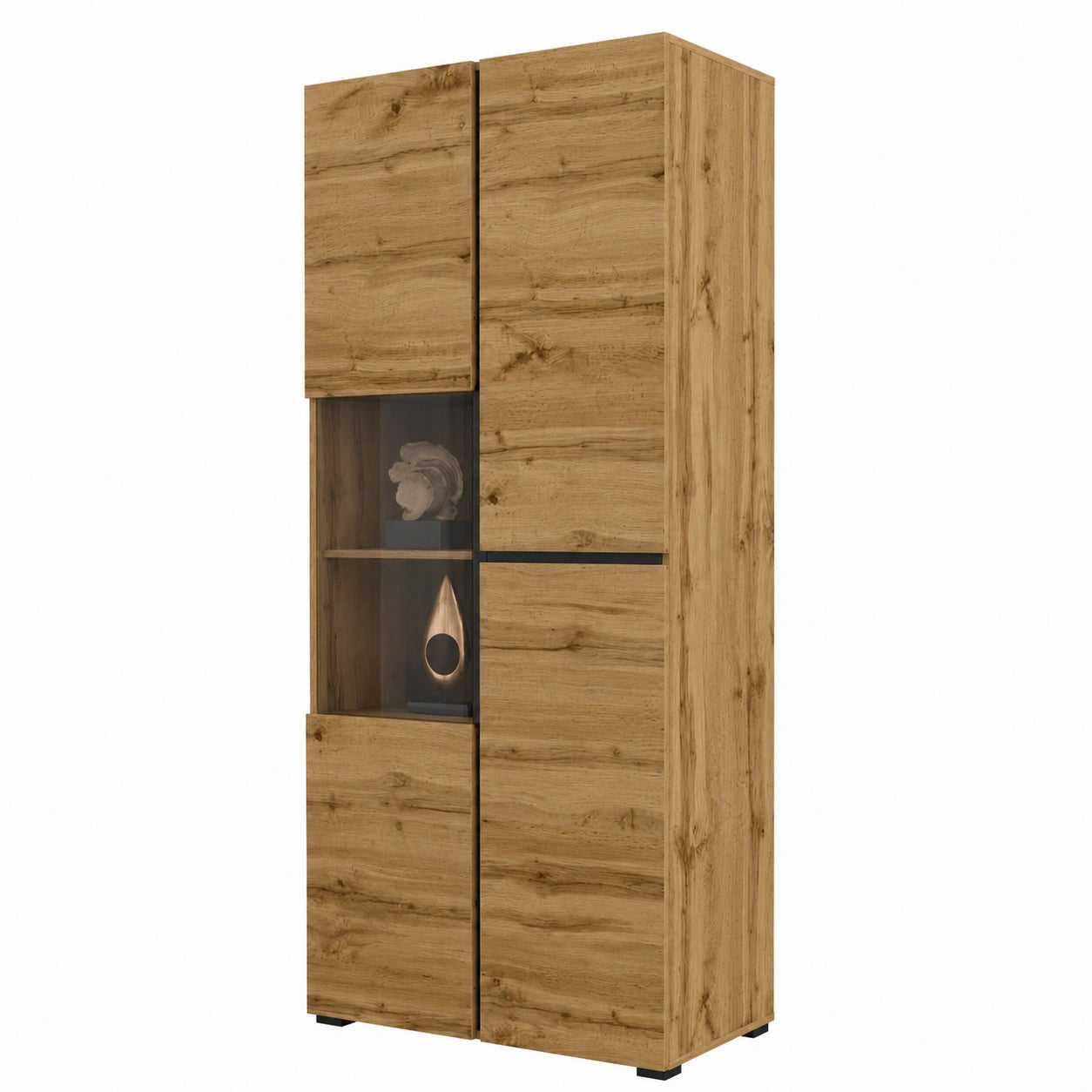 Meuble polyvalent, en chêne, avec portes, coloris noir, pour les espaces de vie