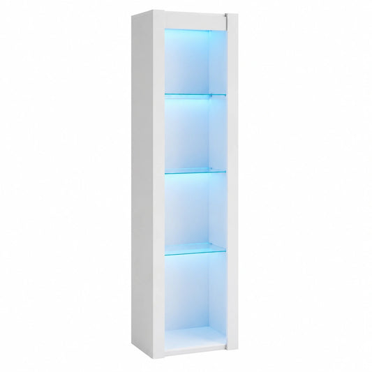 Buffet, avec étagères, en verre, coloris blanc, pour la salle à manger ou le salon