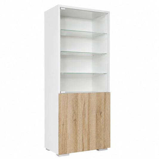 Armoire, avec portes, en chêne et verre, coloris blanc, 50 x 122,5 x 34,5 cm, pour la chambre