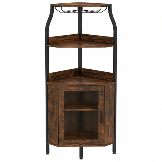 Étagère, avec rangement, avec portes, avec éclairage LED, en panneaux de bois, coloris marron, pour les espaces de vie