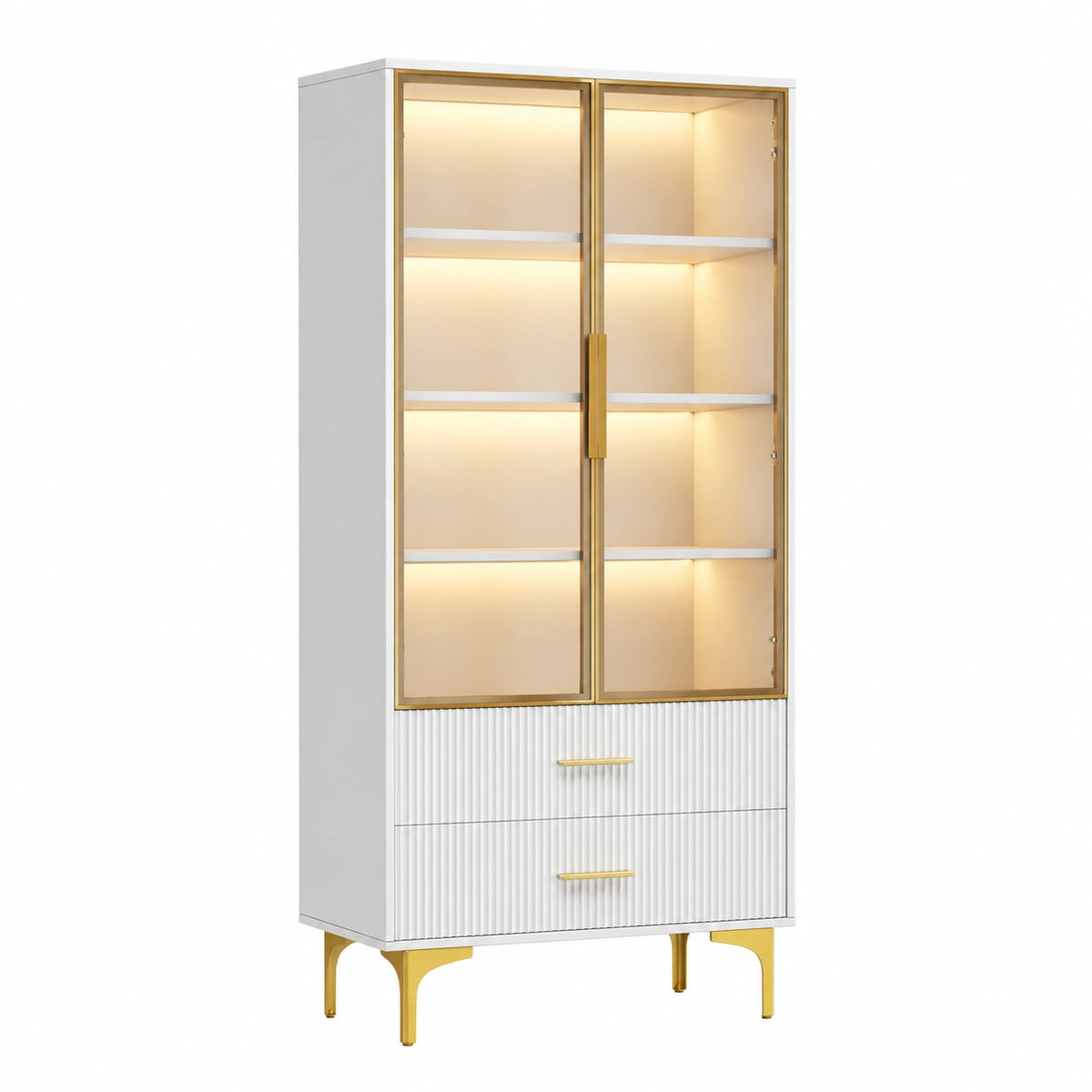 Armoire, en verre, avec rangement, avec tiroirs, avec portes, coloris blanc, pour la chambre