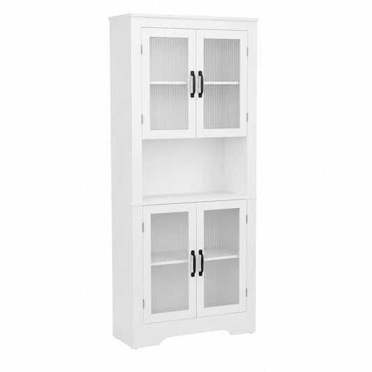 Armoire, en verre, réglable, avec rangement, avec étagères, coloris blanc, 66 x 35 x 171 cm, pour la chambre