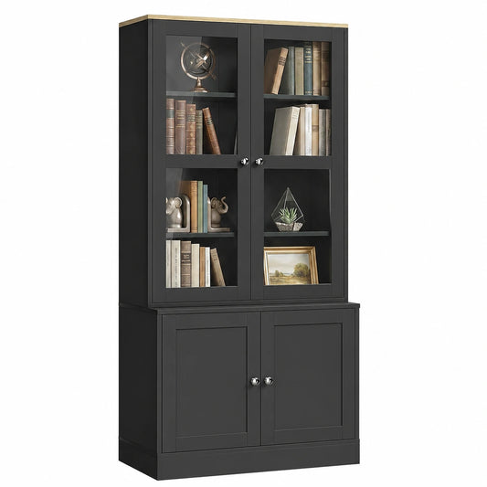 Bibliothèque, avec portes, 76 x 40 x 179 cm, coloris noir, pour le salon ou le bureau