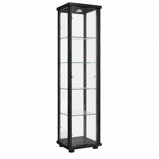 Armoire, en verre, réglable, avec rangement, avec étagères, coloris noir, 176 x 37 x 33 cm, pour la chambre