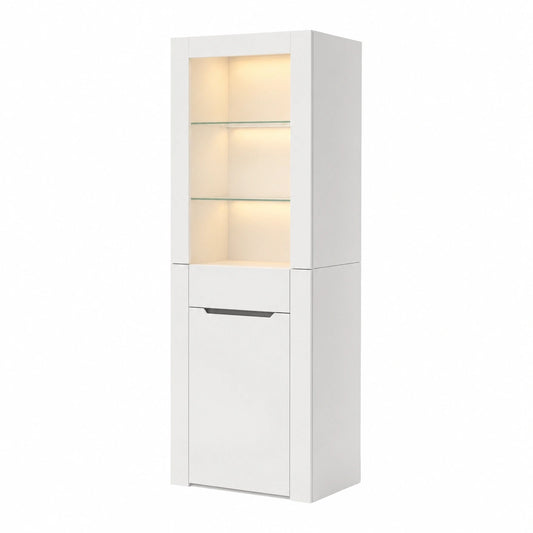 Armoire, avec rangement, avec étagères, avec éclairage LED, coloris blanc, pour la chambre